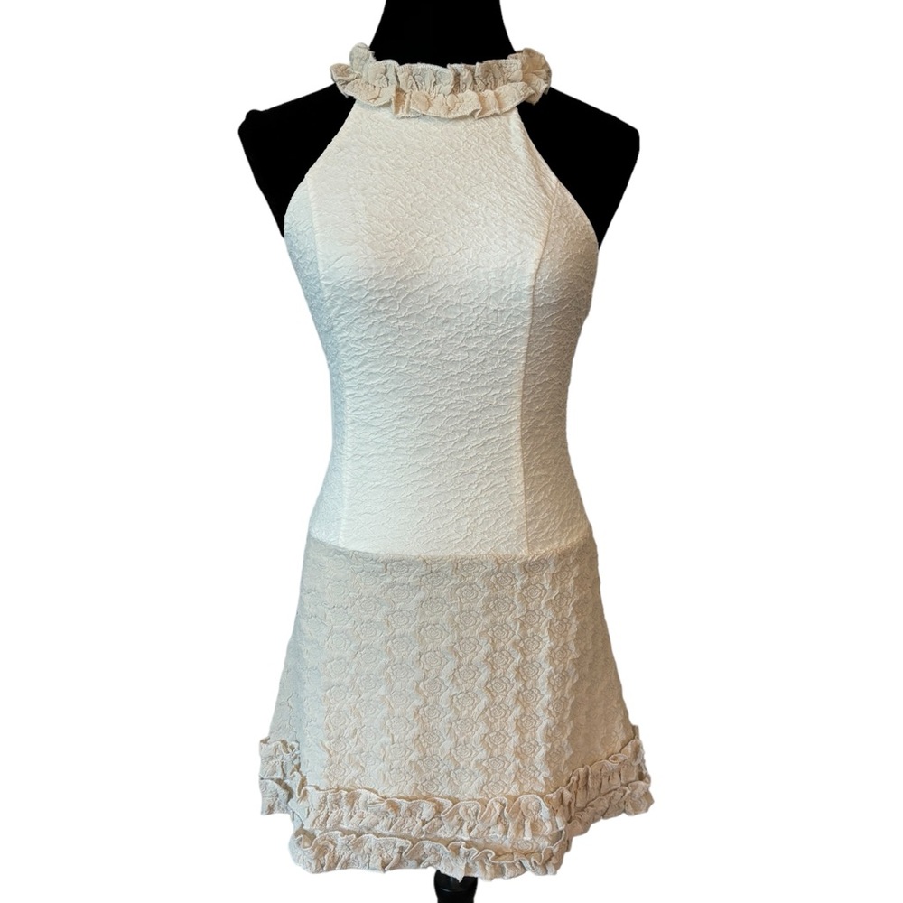 Two Tone Textured Ruffle Stretch Dress Small - Picture 2 of 9